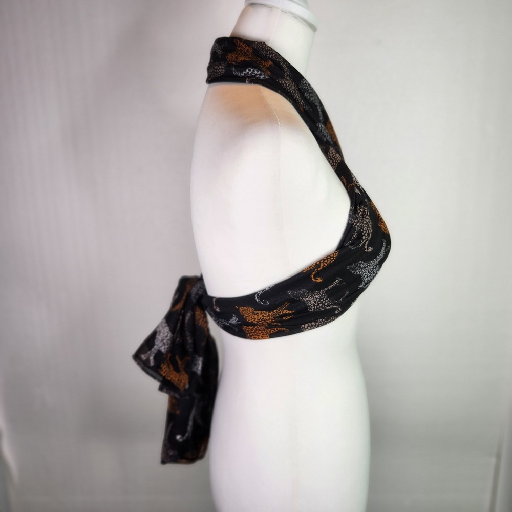 HM Womens Leopard Cheetah Print Scarf Black Tan White Sheer Gauze - Picture 6 of 9